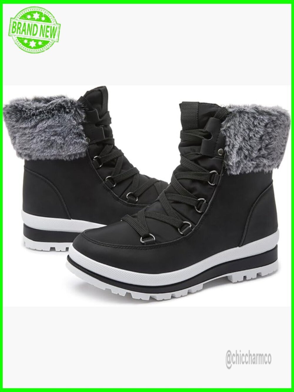 Mid Calf Lace Up Snow Boots Waterproof Winter Boots Non Slip Platform Fur Lined